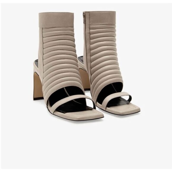 Marcella NYC Women’s Tulla Edgy Quilted Ribbed Heeled Square Toe Block Heel Sand - Picture 3 of 15